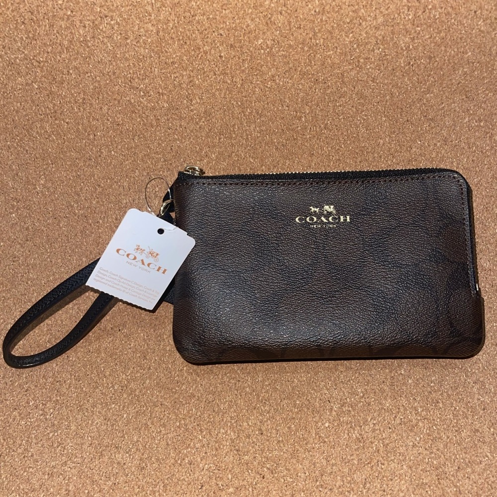 Double Corner Zip Wristlet In Signature Canvas BRAND NEW w/ tags